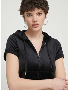 Βελούδινη μπλούζα Juicy Couture χρώμα: μαύρο, με κουκούλα