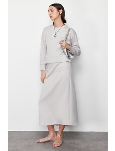 Trendyol Gray Diver/Scuba Plain Knitted Sweat-Skirt Set