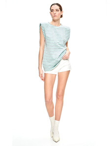 Lumina Fashion Αμάνικο ριγέ γυναικείο βισκόζη μπλουζάκι- Κανονική γραμμή
