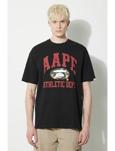 Βαμβακερό μπλουζάκι AAPE Aape College Theme Tee ανδρικό, χρώμα: μαύρο, ALT1390