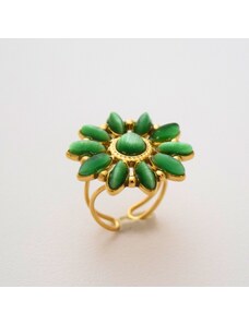 jewels4u Δαχτυλίδι μαργαρίτα με πράσινο σμάλτο - JWLS11925