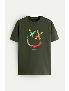 UnitedKind Neon Smiley Face, T-Shirt σε χακί χρώμα