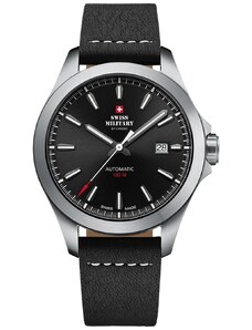SWISS MILITARY by CHRONO Automatic - SMA34077.07 Silver case with Black Leather Strap