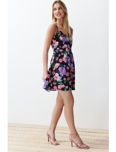 Trendyol Purple Floral Print A-line Double-breasted Collar Woven Mini Dress