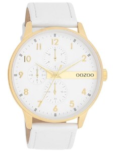 OOZOO Timepieces - C11305, Gold case with White Leather Strap