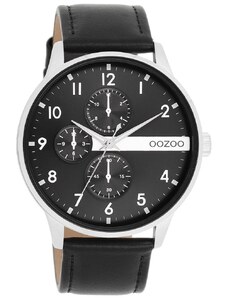 OOZOO Timepieces - C11309, Silver case with Black Leather Strap