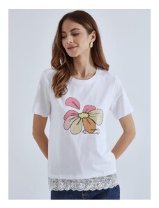 Celestino T-shirt με στάμπα λουλούδι λευκο ροζ για Γυναίκα