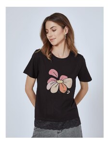 Celestino T-shirt με στάμπα λουλούδι ροζ μαυρο για Γυναίκα