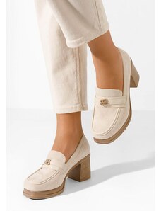 Zapatos Loafers γυναικεια με τακουνι Jonsia μπεζ