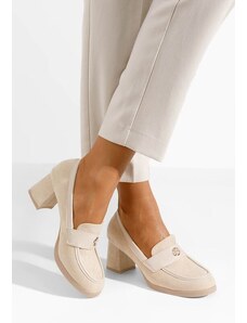 Zapatos Loafers γυναικεια με τακουνι Jonsia V2 μπεζ