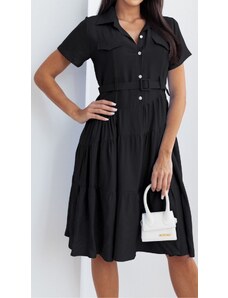 Owtwo Φόρεμα κοντομάνικο midi με αποσπώμενη ζώνη - Black (Μαύρο)