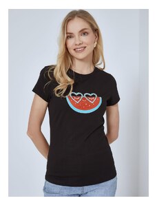 Celestino T-shirt καρπούζι με καρδιές μαυρο για Γυναίκα