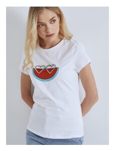 Celestino T-shirt καρπούζι με καρδιές λευκο για Γυναίκα