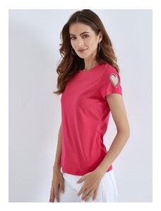 Celestino T-shirt με καρδιά στο μανίκι φουξια για Γυναίκα