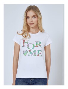 Celestino T-shirt με μεταλλιζέ λεπτομέρειες και strass πρασινο λευκο για Γυναίκα
