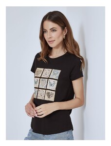 Celestino T-shirt με καρδιές και πεταλούδες μαυρο για Γυναίκα