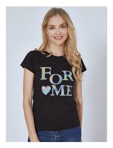 Celestino T-shirt με μεταλλιζέ λεπτομέρειες και strass μαυρο για Γυναίκα