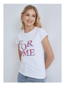 Celestino T-shirt με μεταλλιζέ λεπτομέρειες και strass φουξια λευκο για Γυναίκα