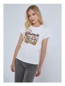 Celestino T-shirt με μεταλλιζέ λογότυπο stay chill λευκο πορτοκαλι για Γυναίκα
