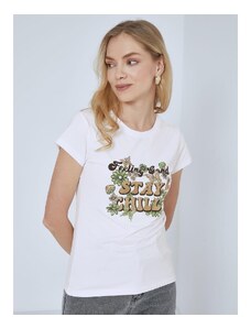 Celestino T-shirt με μεταλλιζέ λογότυπο stay chill πρασινο λευκο για Γυναίκα