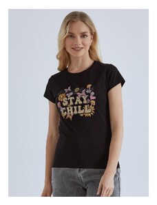 Celestino T-shirt με μεταλλιζέ λογότυπο stay chill μαυρο για Γυναίκα