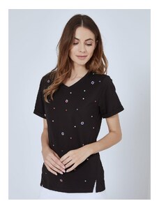 Celestino T-shirt με χρωματιστές πέτρες strass μαυρο για Γυναίκα