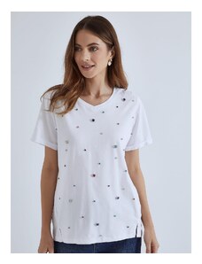 Celestino T-shirt με χρωματιστές πέτρες strass λευκο για Γυναίκα