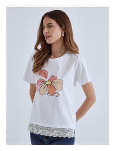 Celestino T-shirt με στάμπα λουλούδι λευκο σαπιο μηλο για Γυναίκα