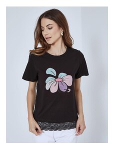 Celestino T-shirt με στάμπα λουλούδι μαυρο μπλε για Γυναίκα
