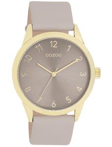 OOZOO Timepieces - C11328, Gold case with Grey-Beige Leather Strap