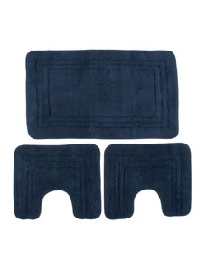 Dimcol Πατάκι Μπάνιου Σετ 3 τεμ ZUCCHI 1τεμ 55X90, 2 τεμ 45X50 Navy Blue 100% Cotton