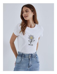 Celestino T-shirt με strass λουλούδι λευκο για Γυναίκα
