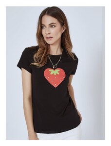 Celestino T-shirt φράουλα με strass μαυρο για Γυναίκα