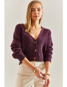 Bianco Lucci Women's Three-Button Corded Knitwear Cardigan