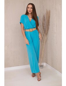 Kesi Jumpsuit with decorative belt at the waist turquoise