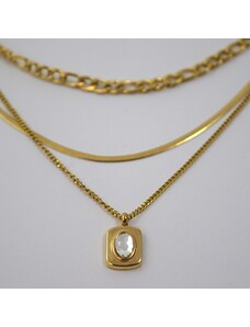 jewels4u Κολιέ με τριπλή αλυσίδα και μοτίφ με ζιργκον - JWLS11980