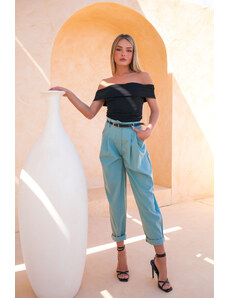 Joy Fashion House Macaria παντελόνι υφασμάτινο με ζωνάκι βεραμάν