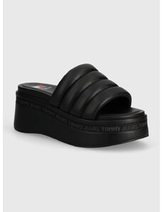 Παντόφλες Tommy Jeans TJW WEDGE SANDAL χρώμα: μαύρο, EN0EN02455