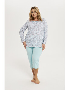 Italian Fashion Women's pyjamas Hedera long sleeves, 3/4 pants - print/turquoise