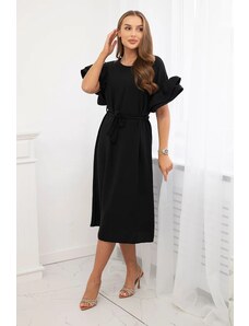 Kesi Dress with a tie at the waist with decorative sleeves in black