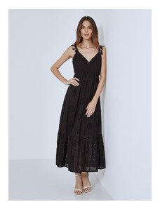 Celestino Κεντητό διάτρητο φόρεμα με φουντάκια μαυρο για Γυναίκα