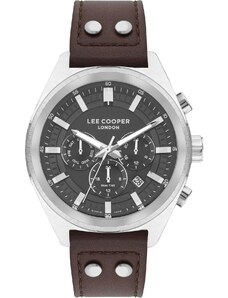 LEE COOPER Dual Time Men's - LC07842.374, Silver case with Brown Leather Strap
