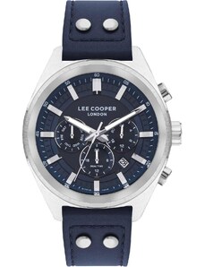 LEE COOPER Dual Time Men's - LC07842.399, Silver case with Blue Leather Strap