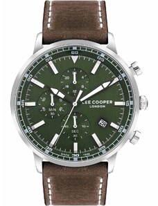LEE COOPER Chronograph Men's - LC07943.374, Silver case with Brown Leather Strap