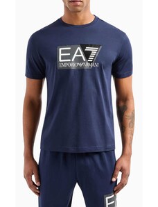 EA7 Emporio Armani T-shirt κανονική γραμμή μπλε σκούρο βαμβακερό