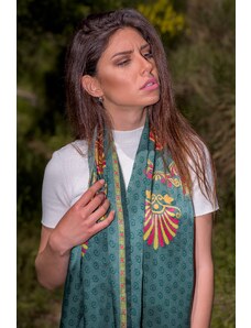 Ancient Greek Scarves Green and gold pure silk scarf