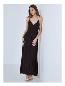 Celestino Βαμβακερό maxi φόρεμα με σφηκοφωλιά μαυρο για Γυναίκα