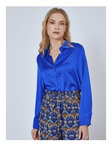 Celestino Σατέν μονόχρωμο πουκάμισο μπλε ελεκτρικ για Γυναίκα