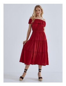 Celestino Φόρεμα με ακάλυπτους ώμους και βολάν κοκκινο σκουρο για Γυναίκα