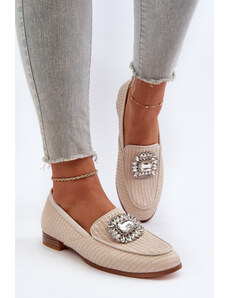 Kesi Women's flat-heeled loafers with brooch Beige D&A